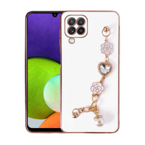 Galaxy A22 4G Kılıf El Tutamaçlı Kamera Korumalı MKST Taka Silikon Kapak - Beyaz