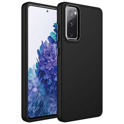 Galaxy S20 FE Uyumlu Metal Çerçeve ve Buton Tasarımlı Silikon MKST Luna Kılıf-Siyah