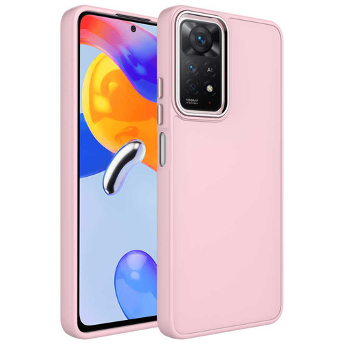 Redmi Note 11S Global Kılıf Metal Çerçeve ve Buton Tasarımlı Silikon MKST Luna Kapak - Pembe