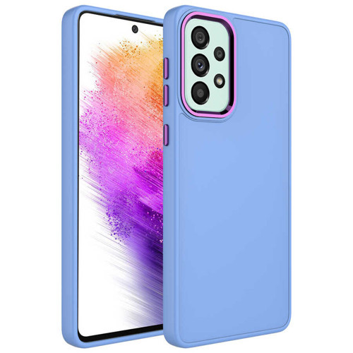 Galaxy A73 Kılıf Metal Çerçeve ve Buton Tasarımlı Silikon MKST Luna Kapak - Lila