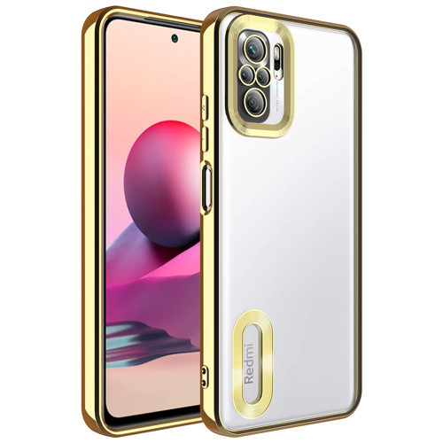 Redmi Note 10 Kılıf Kamera Korumalı Logo Gösteren MKST Omega Kapak - Gold