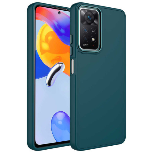 Redmi Note 11S Global Kılıf Metal Çerçeve ve Buton Tasarımlı Silikon MKST Luna Kapak - Koyu Yeşil