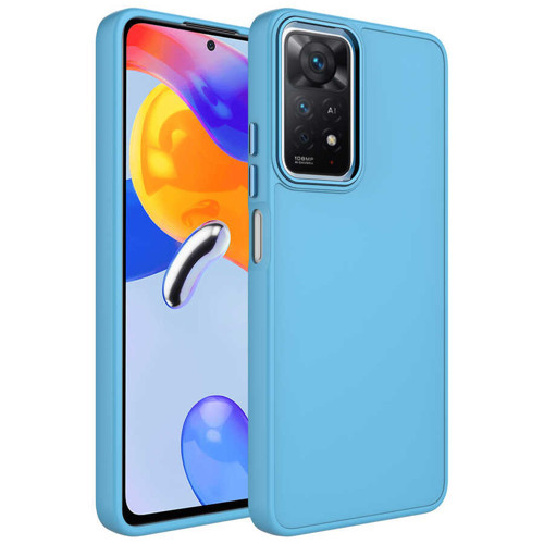 Redmi Note 11S Global Kılıf Metal Çerçeve ve Buton Tasarımlı Silikon MKST Luna Kapak - Sierra Mavi