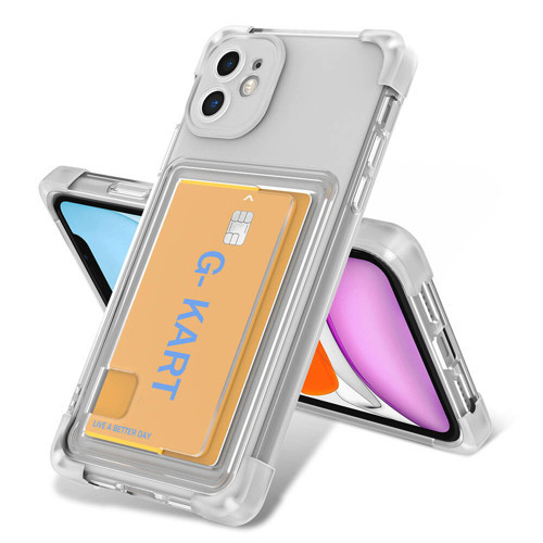 iPhone 11 Kılıf Airbag Tasarımlı Şeffaf Kartlıklı MKST G-Kart Kapak - Renksiz