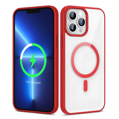 iPhone 13 Pro Max Kılıf Magsafe Wireless Şarj Özellikli Silikon MKST Ege Kapak - Kırmızı