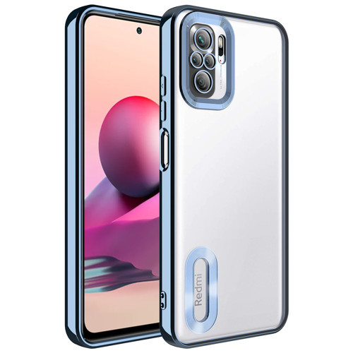 Redmi Note 10 Kılıf Kamera Korumalı Logo Gösteren MKST Omega Kapak - Sierra Mavi