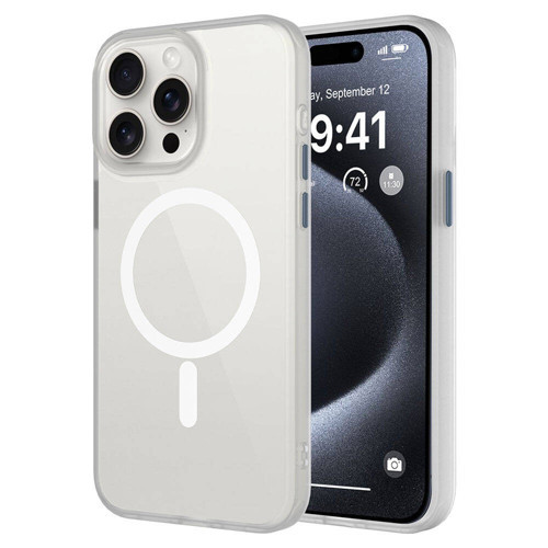 iPhone 15 Pro Max Uyumlu Mat Arka Yüzey Wireless Şarj Özellikli MKST Flet Magsafe Kılıf-Beyaz