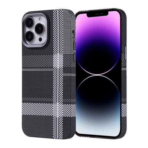 iPhone 14 Pro Max Kılıf Magsafe Şarj Özellikli Karbon Fiber Görünümlü MKST Nekst Kapak - Gri-Siyah