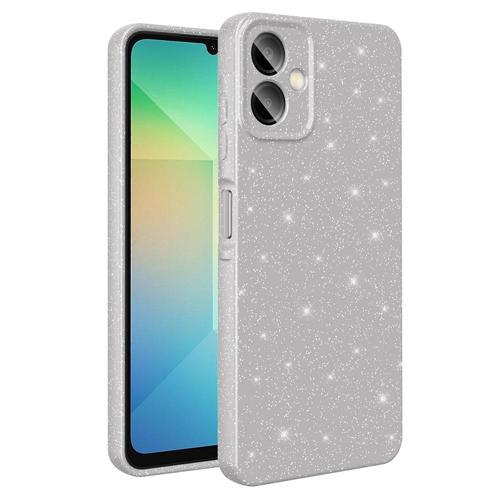 Galaxy A06 Kılıf Kamera Korumalı Simli Lüks MKST Koton Kapak - Gümüş