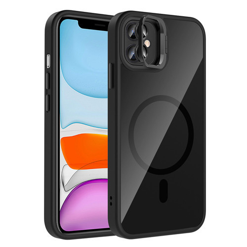 iPhone 11 Kılıf Standlı ve Kamera Lens Hediyeli M-Safe Şarj Özellikli MKST Etro Kapak - Siyah