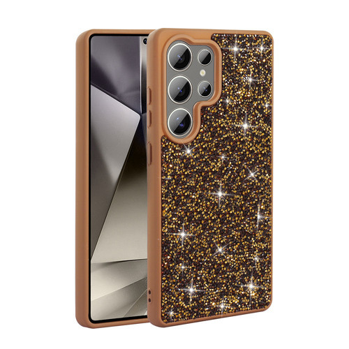 Galaxy S22 Ultra Kılıf Parlak Taşlı Tasarım MKST Pırlanta Kapak - Gold