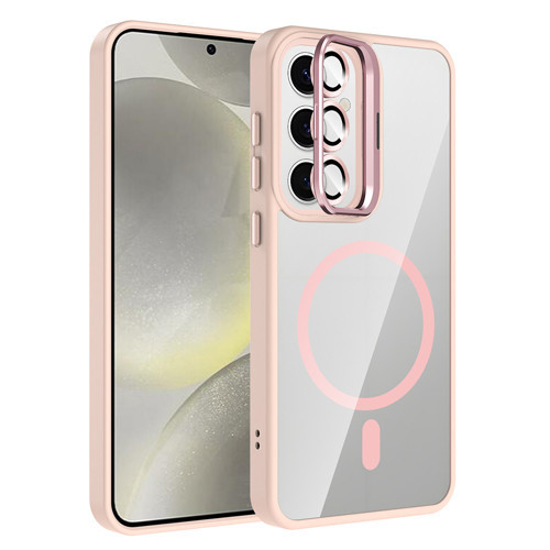 Galaxy S24 FE Kılıf Standlı ve Kamera Lens Hediyeli M-Safe Şarj Özellikli MKST Etro Kapak - Pembe