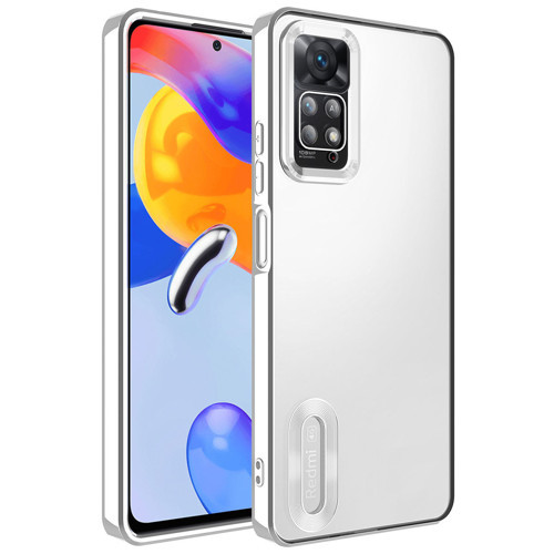 Redmi Note 12 Pro 4G Kılıf Kamera Korumalı Logo Gösteren MKST Omega Kapak - Gümüş