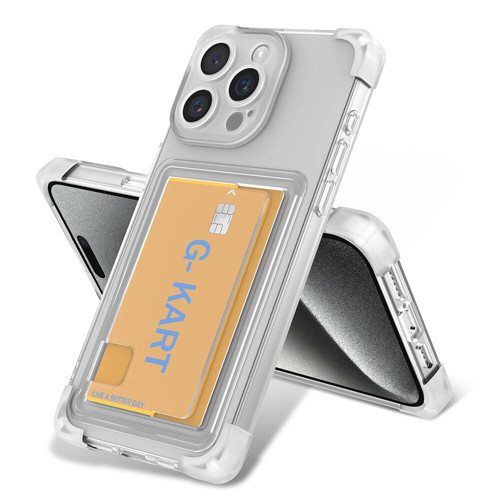 iPhone 15 Pro Kılıf Airbag Tasarımlı Şeffaf Kartlıklı MKST G-Kart Kapak - Renksiz