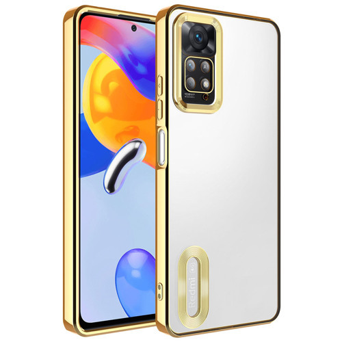 Redmi Note 12 Pro 4G Kılıf Kamera Korumalı Logo Gösteren MKST Omega Kapak - Gold
