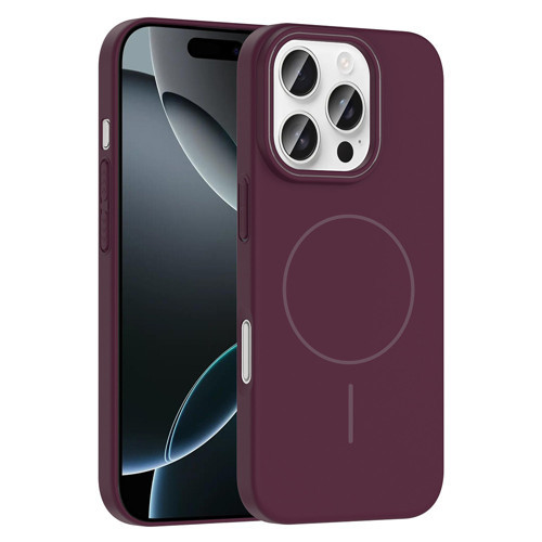 iPhone 16 Pro Max Kılıf Magsafe Şarj Özellikli MKST Ruby Silikon Kapak - Mürdüm