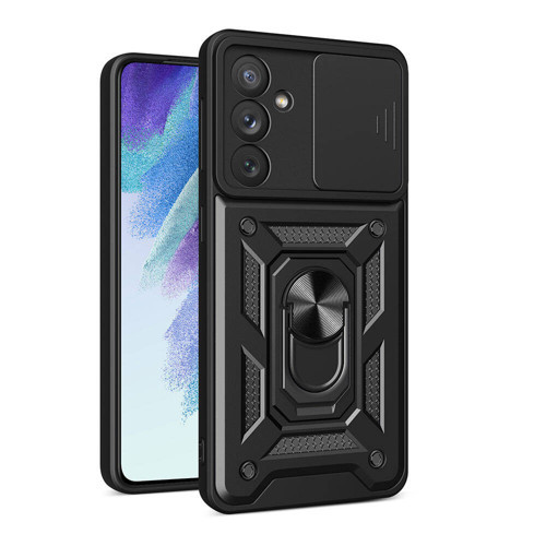 Galaxy A54 Kılıf Magnetik Standlı Kamera Korumalı MKST Sürgülü Vega Kapak - Siyah