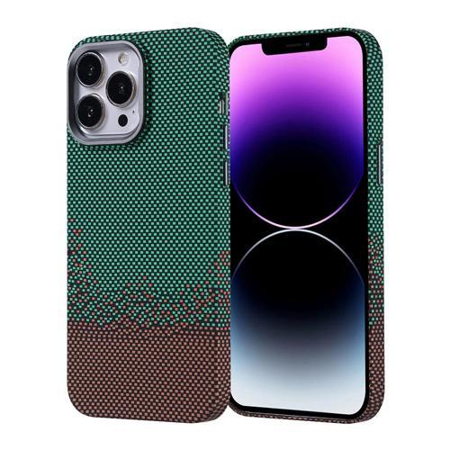 iPhone 14 Pro Max Kılıf Magsafe Şarj Özellikli Karbon Fiber Görünümlü MKST Nekst Kapak - Yeşil