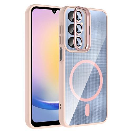 Galaxy A16 Kılıf Standlı ve Kamera Lens Hediyeli M-Safe Şarj Özellikli MKST Etro Kapak - Pembe