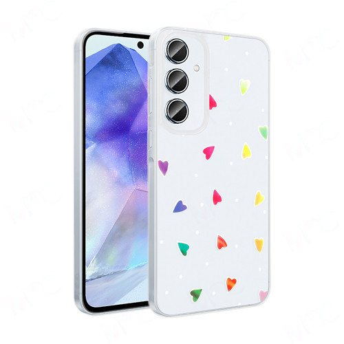 Galaxy A55 Kılıf Şeffaf Figürlü Zore Folk Sert Kapak - Kalp