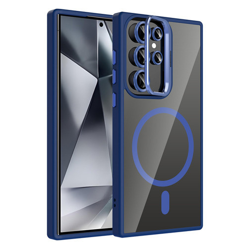 Galaxy S24 Ultra Kılıf Standlı ve Kamera Lens Hediyeli M-Safe Şarj Özellikli MKST Etro Kapak - Laciv