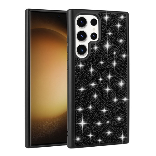 Galaxy S22 Ultra Kılıf Parlak Taşlı Tasarım MKST Pırlanta Kapak - Siyah