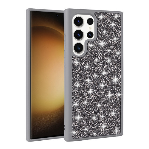 Galaxy S22 Ultra Kılıf Parlak Taşlı Tasarım MKST Pırlanta Kapak - Gri