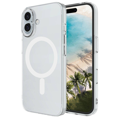 Apple iPhone 16 Plus Kılıf MKST Magsafe Şarj Özellikli Şeffaf Tek Kamera Çerçeveli Porto Kapak-Şeffa
