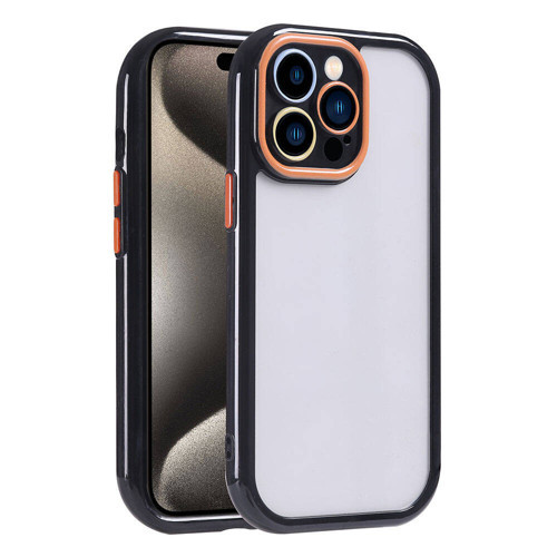 iPhone 15 Pro Max Kılıf Kamera Korumalı Renkli Kenar ve Çerçeve Tasarımlı MKST Vitamin Kapak-Siyah