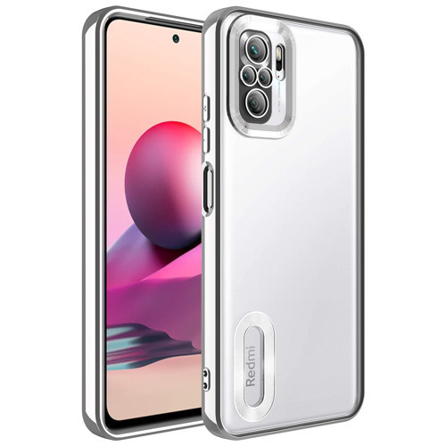 Redmi Note 10 Kılıf Kamera Korumalı Logo Gösteren MKST Omega Kapak - Gümüş
