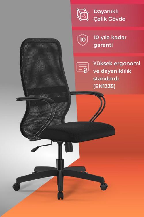 Ergolife Sit 8 Ofis Koltuğu | Krom Ayaklı, Tekerlekli, Siyah, Bilgisayar Sandalyesi - 411.58.1.222