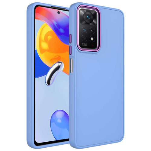Redmi Note 11 Pro 5G Kılıf Metal Çerçeve ve Buton Tasarımlı Silikon MKST Luna Kapak - Lila