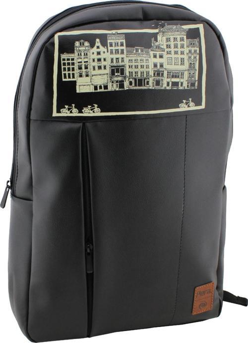 Siyah Tasarım Amsterdam Baskılı Laptop Sırt Çantası