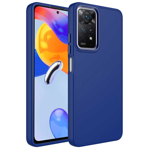 Redmi Note 11 Pro 5G Kılıf Metal Çerçeve ve Buton Tasarımlı Silikon MKST Luna Kapak - Lacivert