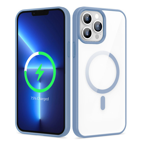 iPhone 13 Pro Kılıf Magsafe Wireless Şarj Özellikli Silikon MKST Ege Kapak - Açık Mavi