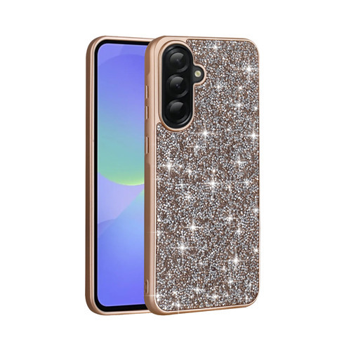 Galaxy A36 Kılıf Parlak Taşlı Tasarım MKST Pırlanta Kapak - Gold