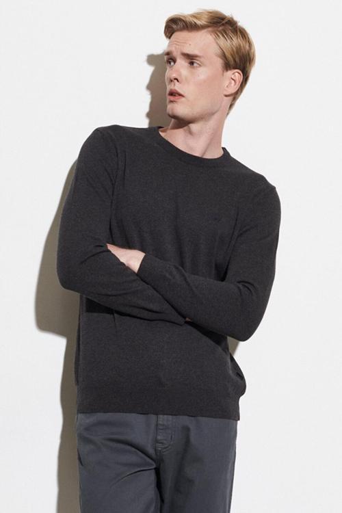 % 100 Pamuk Regular Fit Bisiklet Yaka Triko Erkek Kazak W8A02PX06 036 GRİ