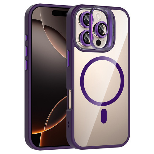 iPhone 16 Pro Max Kılıf Standlı ve Kamera Lens Hediyeli M-Safe Şarj Özellikli MKST Etro Kapak - Deri
