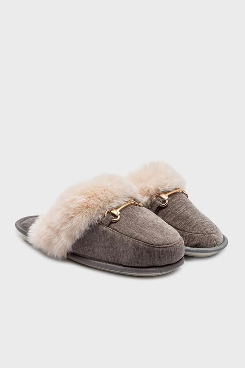 Tw Maya Tokalı Yumuşak Tüylü Bayan Panduf GG0140 GRİ