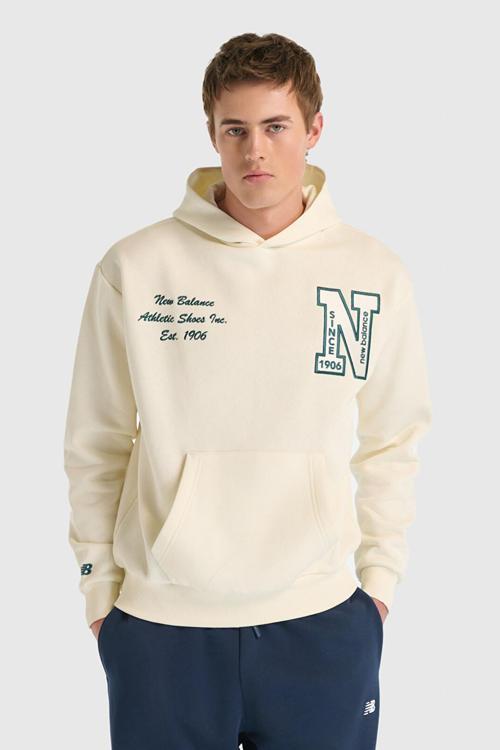 NB Lifestyle Pamuklu Oversize Logolu Kapüşonlu Unisex Sweat 0UNH3534SST BEJ