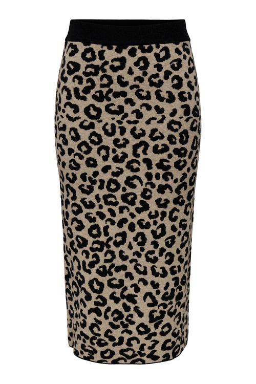 Onlib Slim Fit Midi Boy Leoparlı Bayan Etek 15350672 SİYAH-BEJ