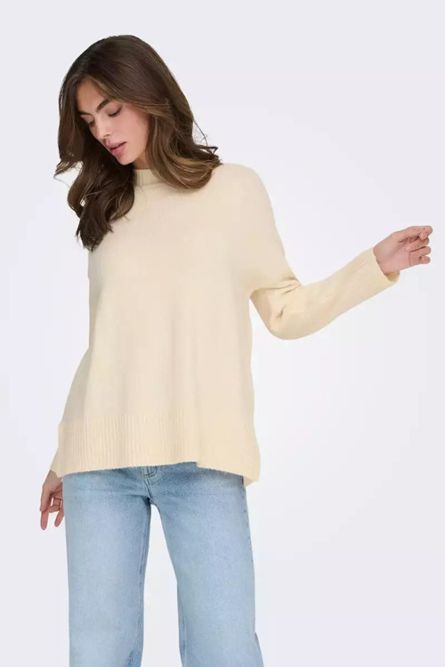 Onlhazel Oversize Fit Balıkçı Yaka Örme Bayan Kazak 15352853 KREM