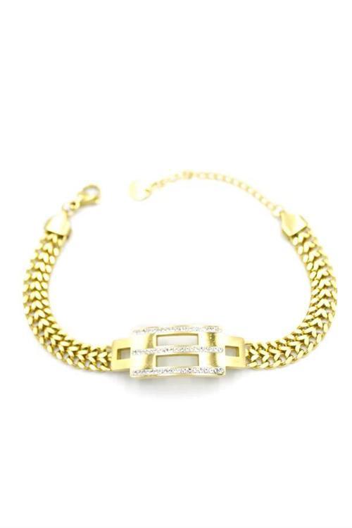 Taşlı Zincir Bileklik - Altın