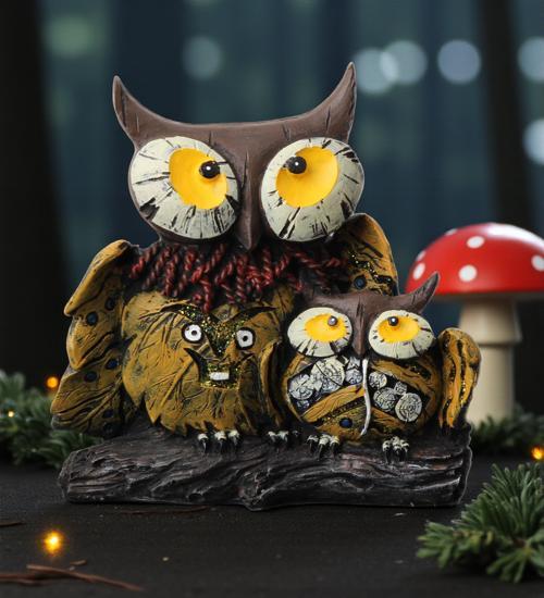 Lüks Canlı Renkli Anne ve Yavru Baykuş Heykeli 15 cm Dekoratif Biblo Ev Ofis Yeni Yıl Hediyesi SH16