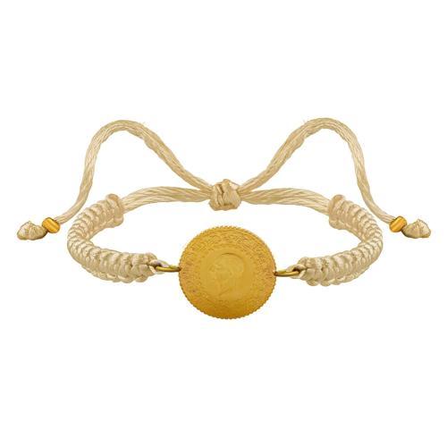 22 Ayar Yeni Çeyrek Altın Krem Renkli İpli Bileklik