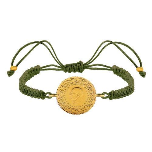 22 Ayar Yeni Çeyrek Altın Haki Renkli İpli Bileklik