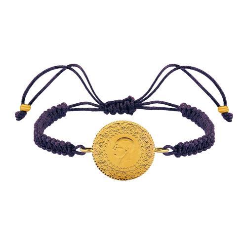 22 Ayar Yeni Çeyrek Altın Mor İpli Bileklik