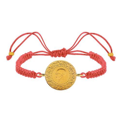 22 Ayar Yeni Çeyrek Altın Pembe Renkli İpli Bileklik