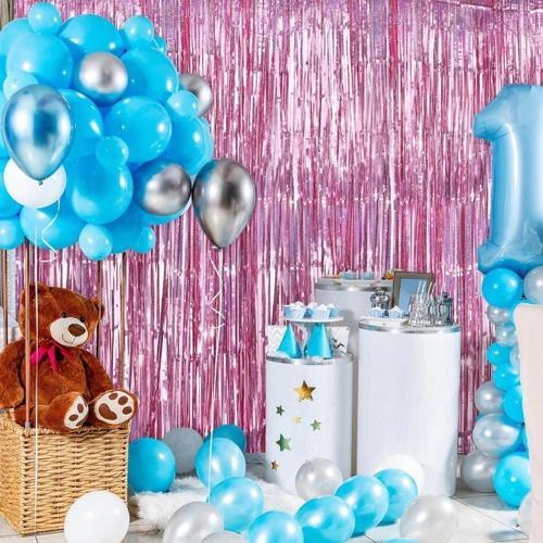 BFS Rose Gold Renk Ekstra Metalize Parlak Saçaklı Arka Fon Perde İthal 1x2 Metre