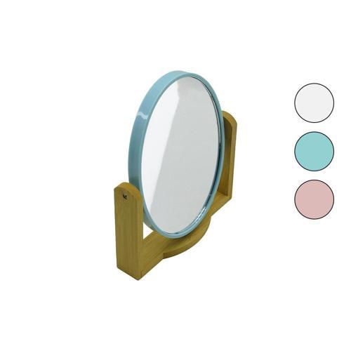 Oval  8 İnç= 20.5x15.5cm Ahşap Bambu Ayaklı Makyaj Aynası Çift Taraflı Renkli Plastik Çerçeve